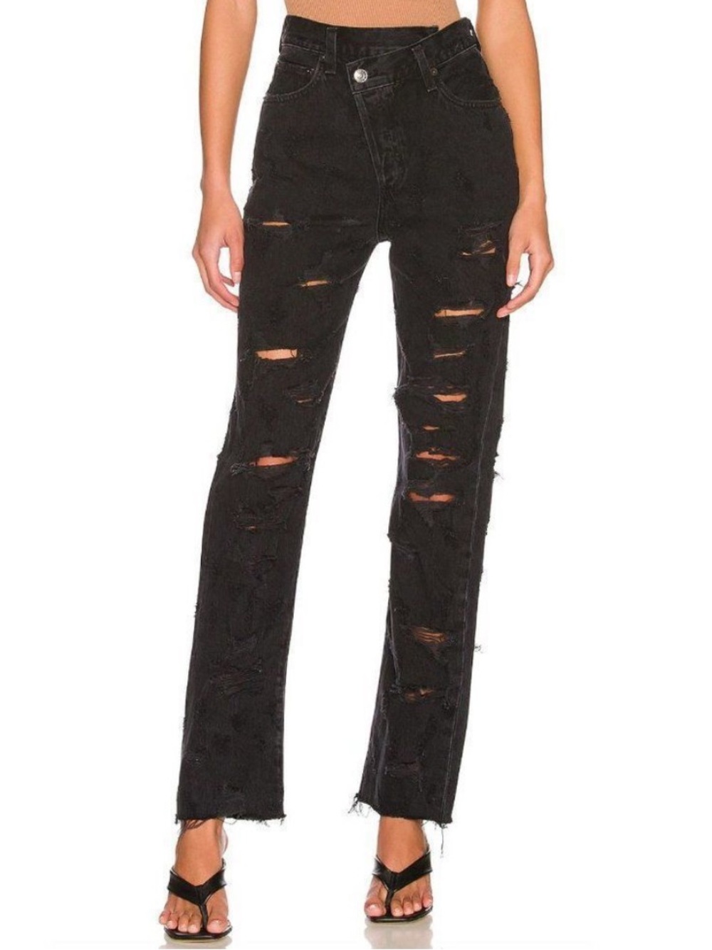 Agolde Distressed Criss Cross Straight in Feverish